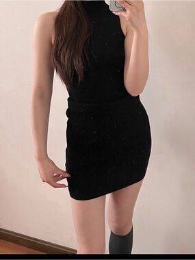 Sleeveless Black Ribbed Mini Dress